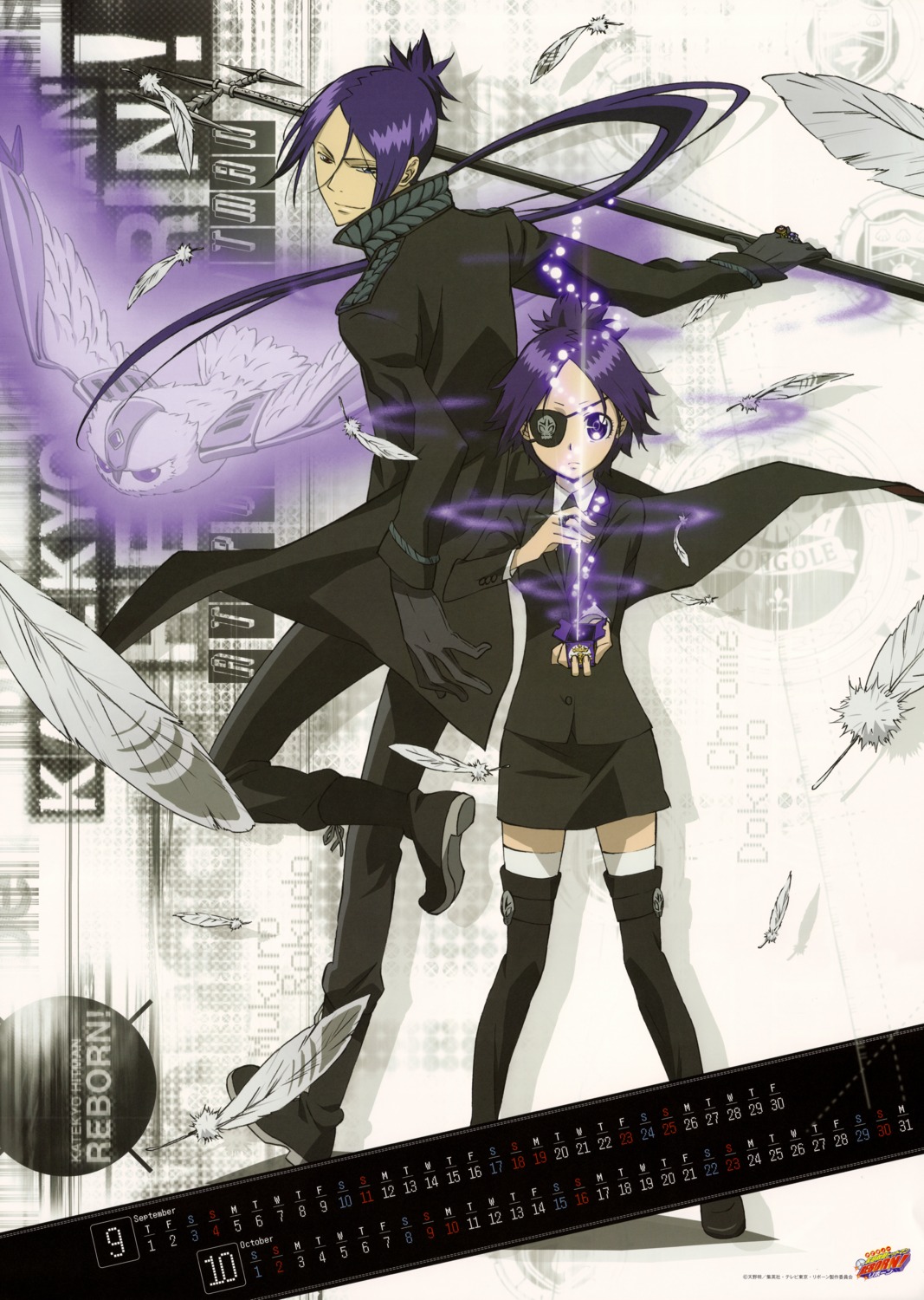 calendar, chrome_dokuro, eyepatch, katekyo_hitman_reborn!, rokudou_mukuro, thighhighs