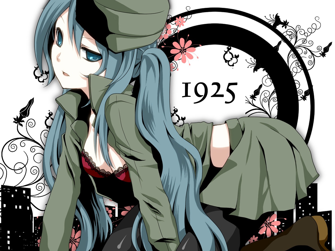 1925_(vocaloid), bra, hatsune_miku, pantyhose, thighhighs, uniform, vocaloid, yayoi