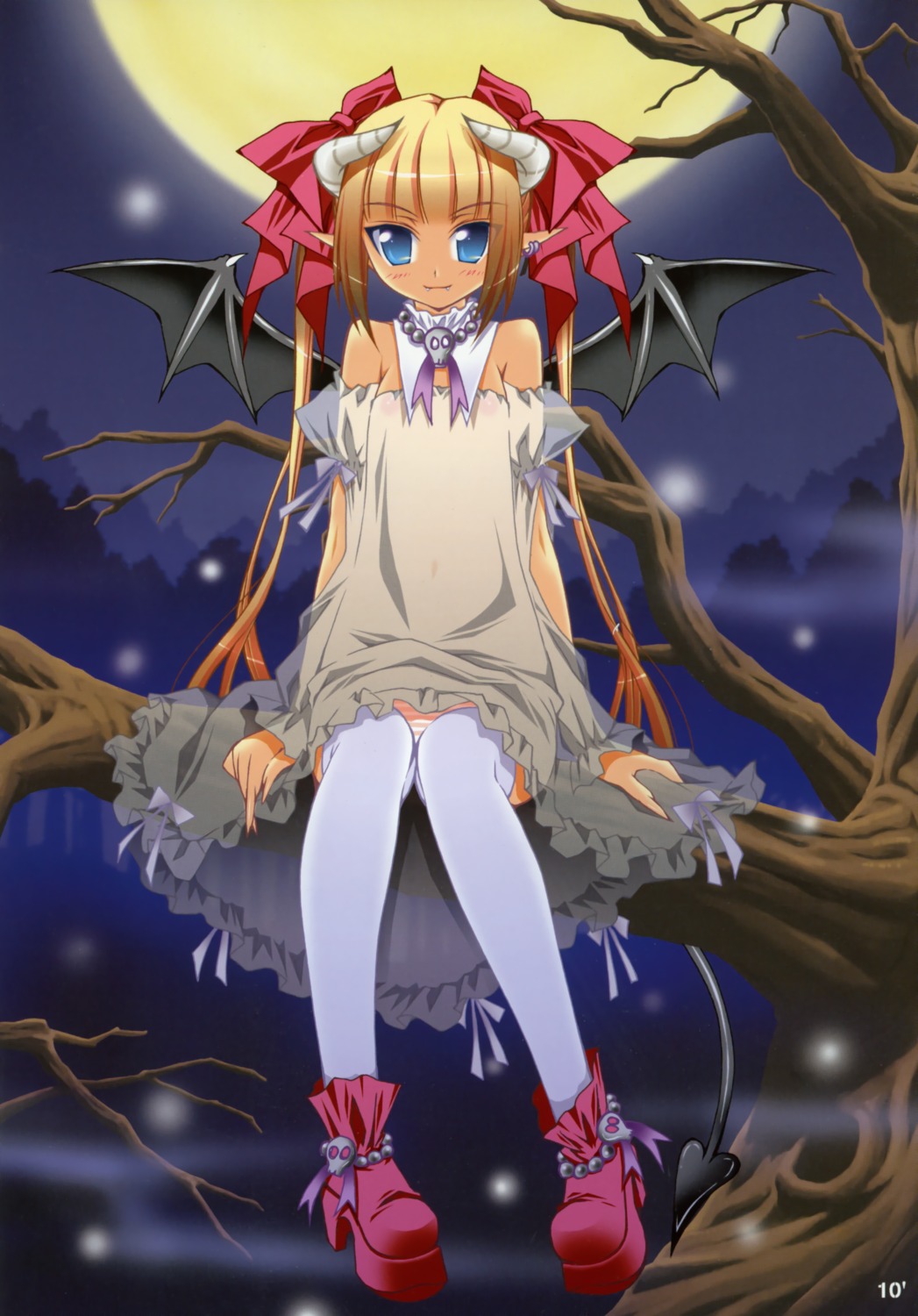devil, dress, horns, oshaban, pantsu, sasahiro, shimapan, thighhighs, wings