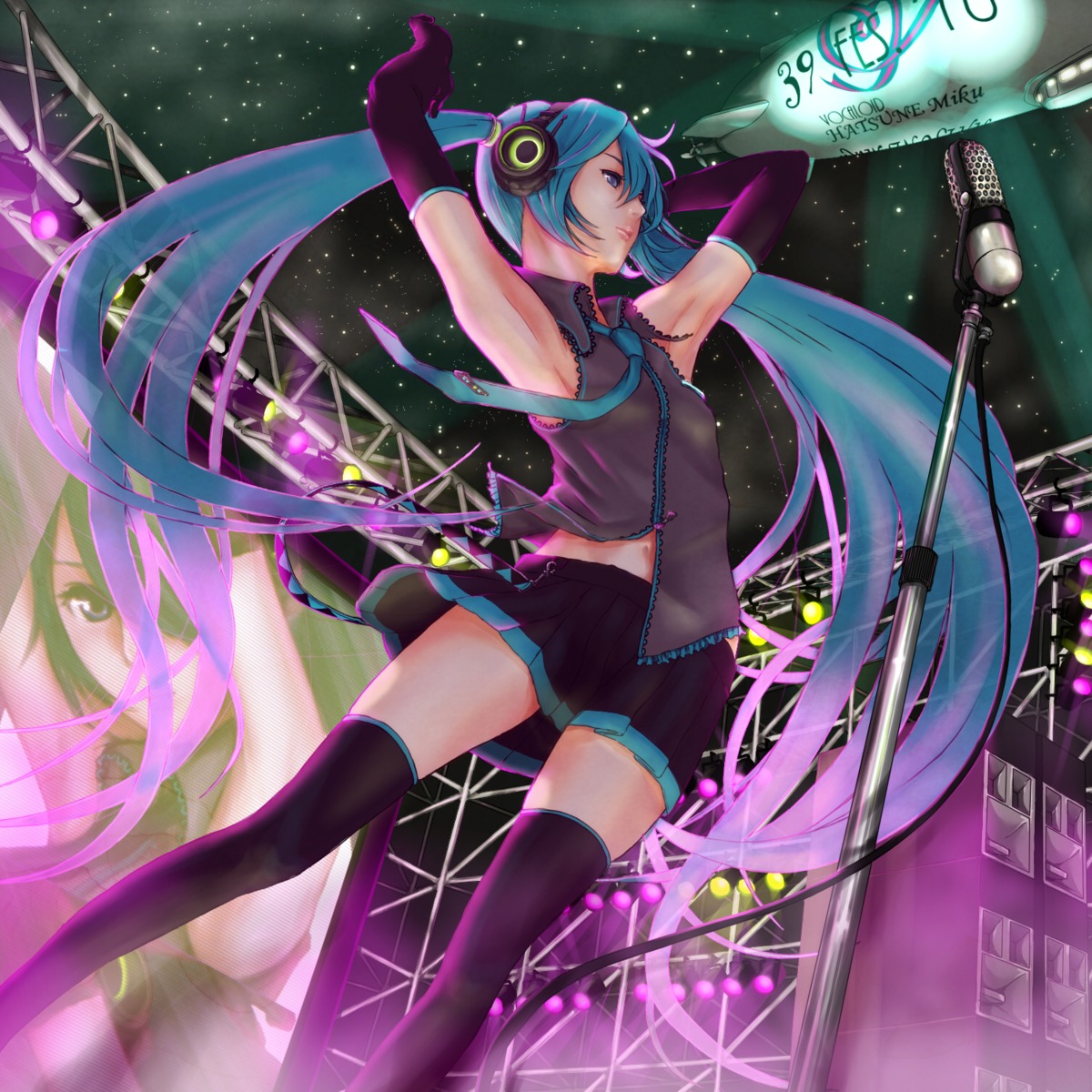 aruk, hatsune_miku, headphones, thighhighs, vocaloid