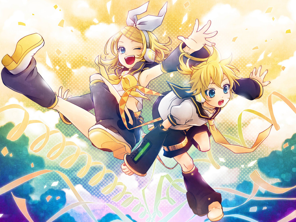 headphones, hima_(ab_gata), kagamine_len, kagamine_rin, vocaloid