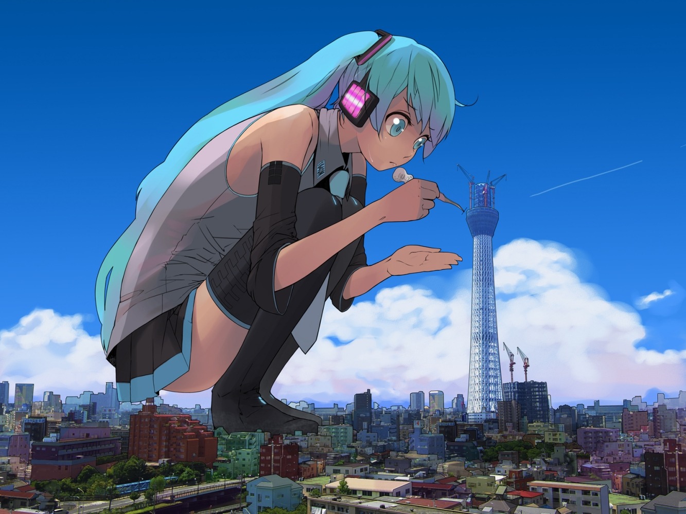 guitar_(artist), hatsune_miku, thighhighs, vocaloid
