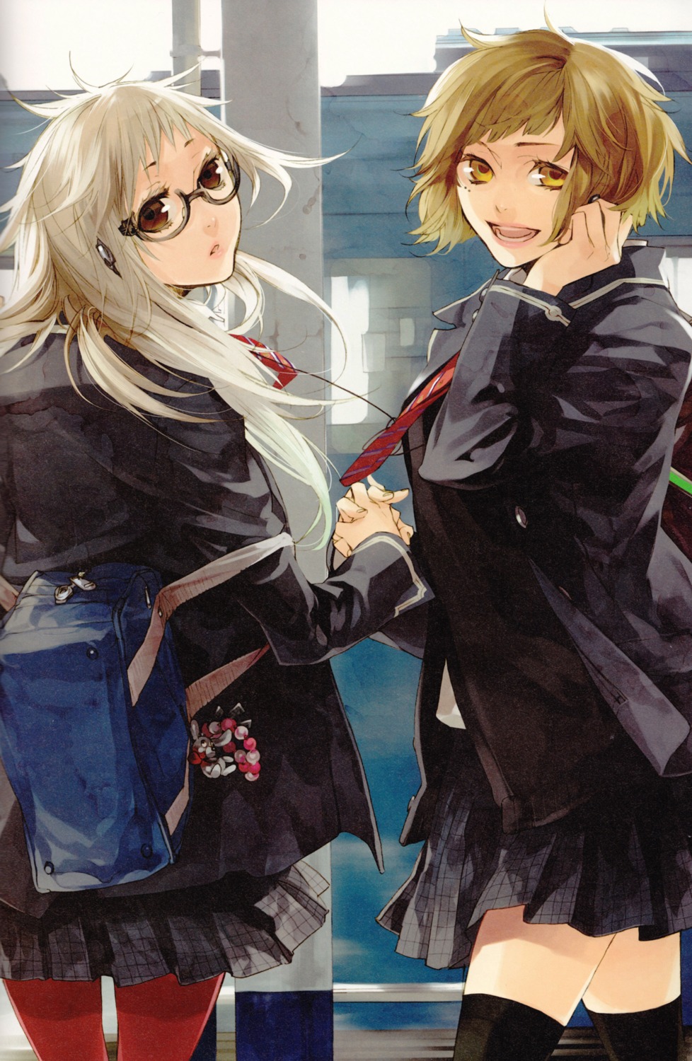 kazuaki, megane, seifuku, thighhighs