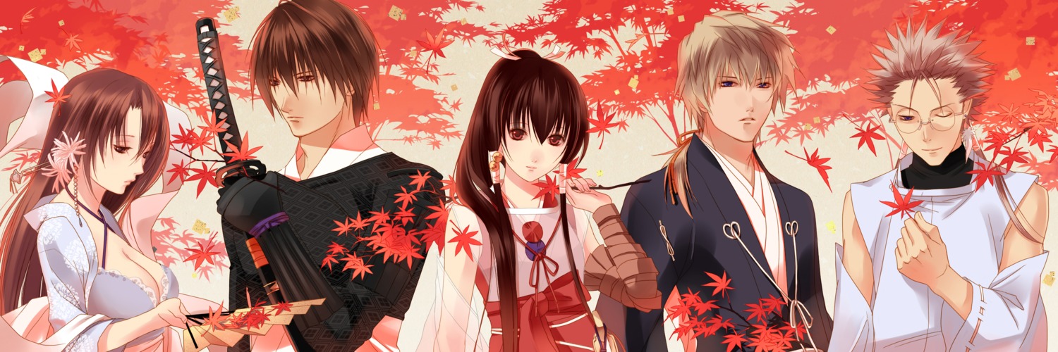 cleavage, fuuchouin_kazuki, get_backers, kakei_juubei, kakei_sakura, kimono, megane, papillon10, sword, toufuuin_saizou, trap, uryuu_toshiki