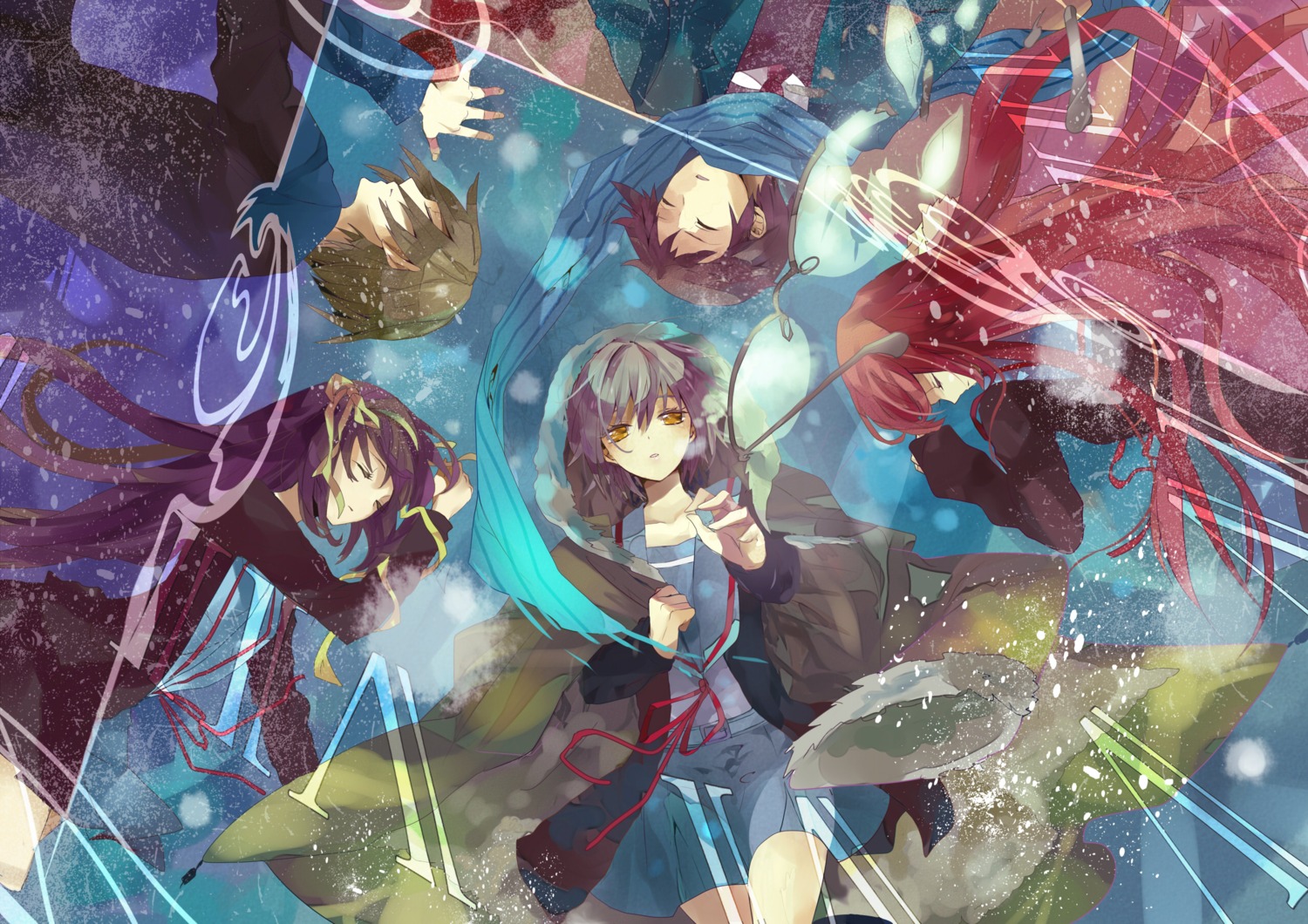 asahina_mikuru, kizuna_(black15), koizumi_itsuki, kyon, megane, nagato_yuki, seifuku, suzumiya_haruhi, suzumiya_haruhi_no_yuuutsu