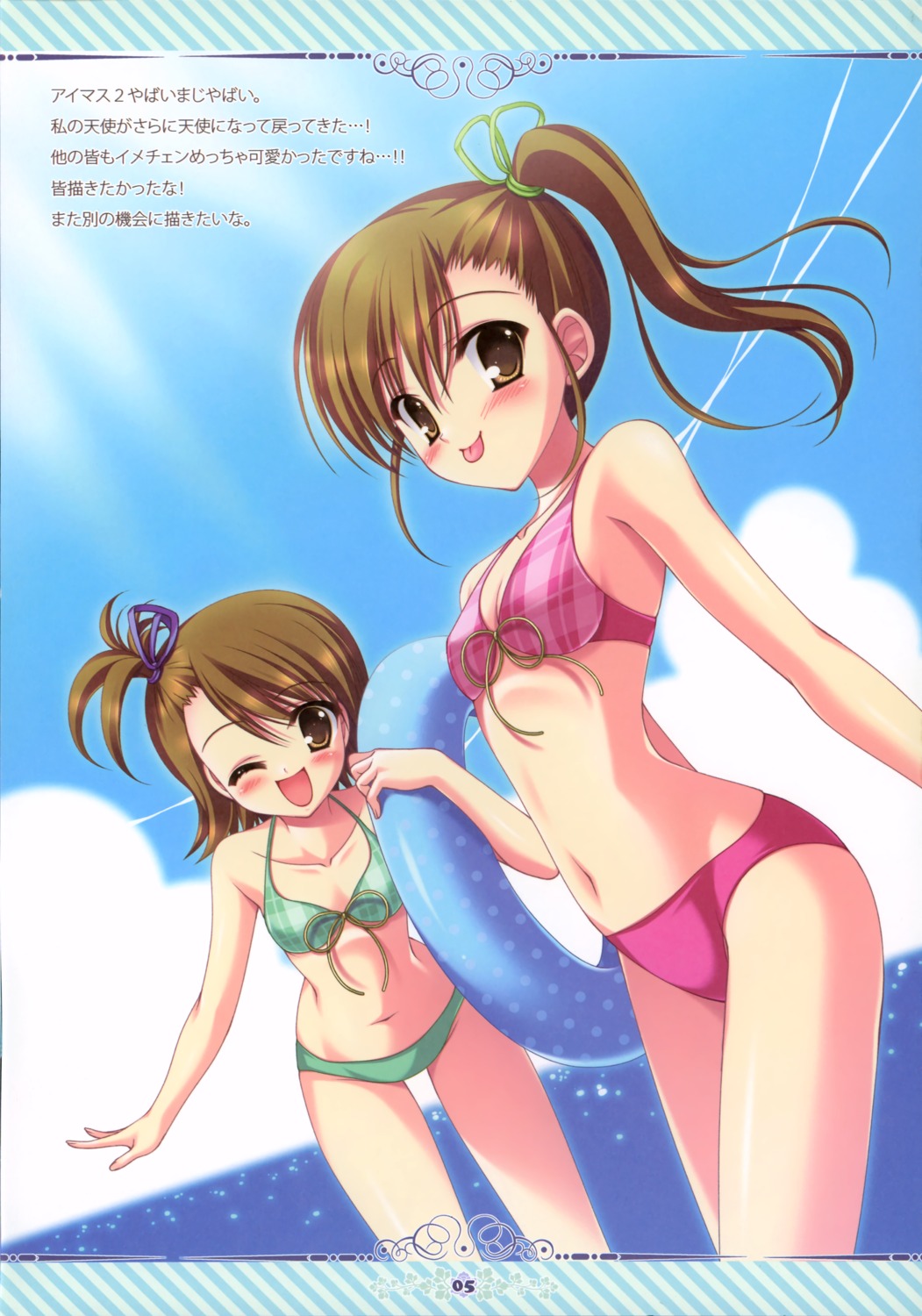 bikini, densuke., futami_ami, futami_mami, swimsuits, tanihara_natsuki, the_idolm@ster, the_idolm@ster_2