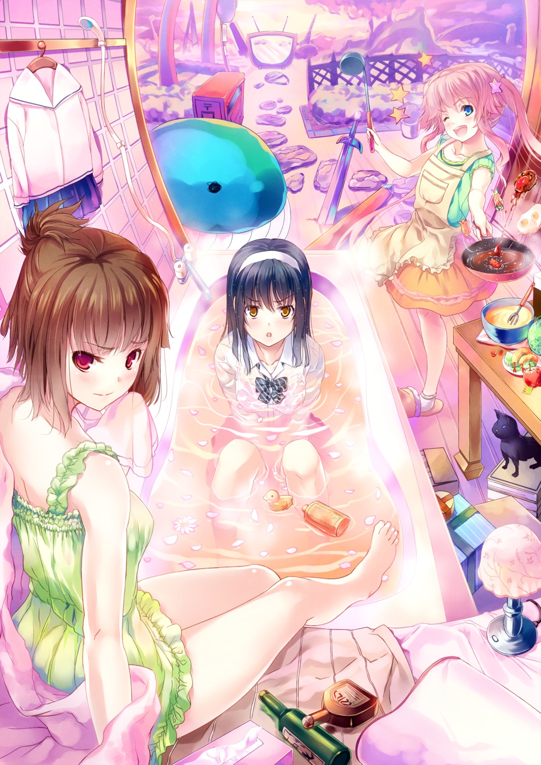 bathing, dress, matsugawa, seifuku, summer_dress, wet, wet_clothes