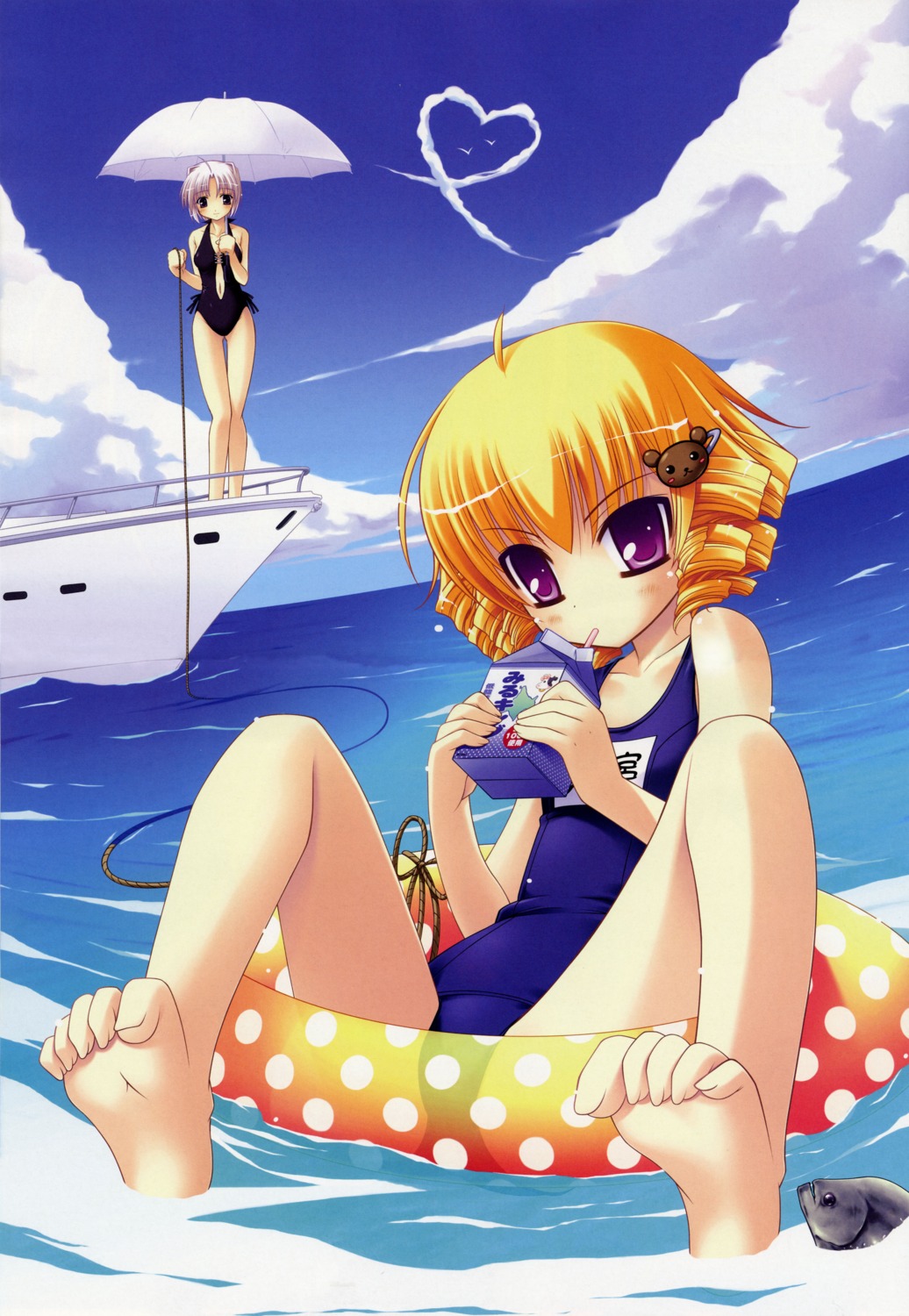 crease, feet, fixed, fujikura_itsuki, inugahora_an, nakiusa, school_swimsuit, swimsuits, tsunagaru★bangle, tsunomiya_shizuku, umbrella, windmill