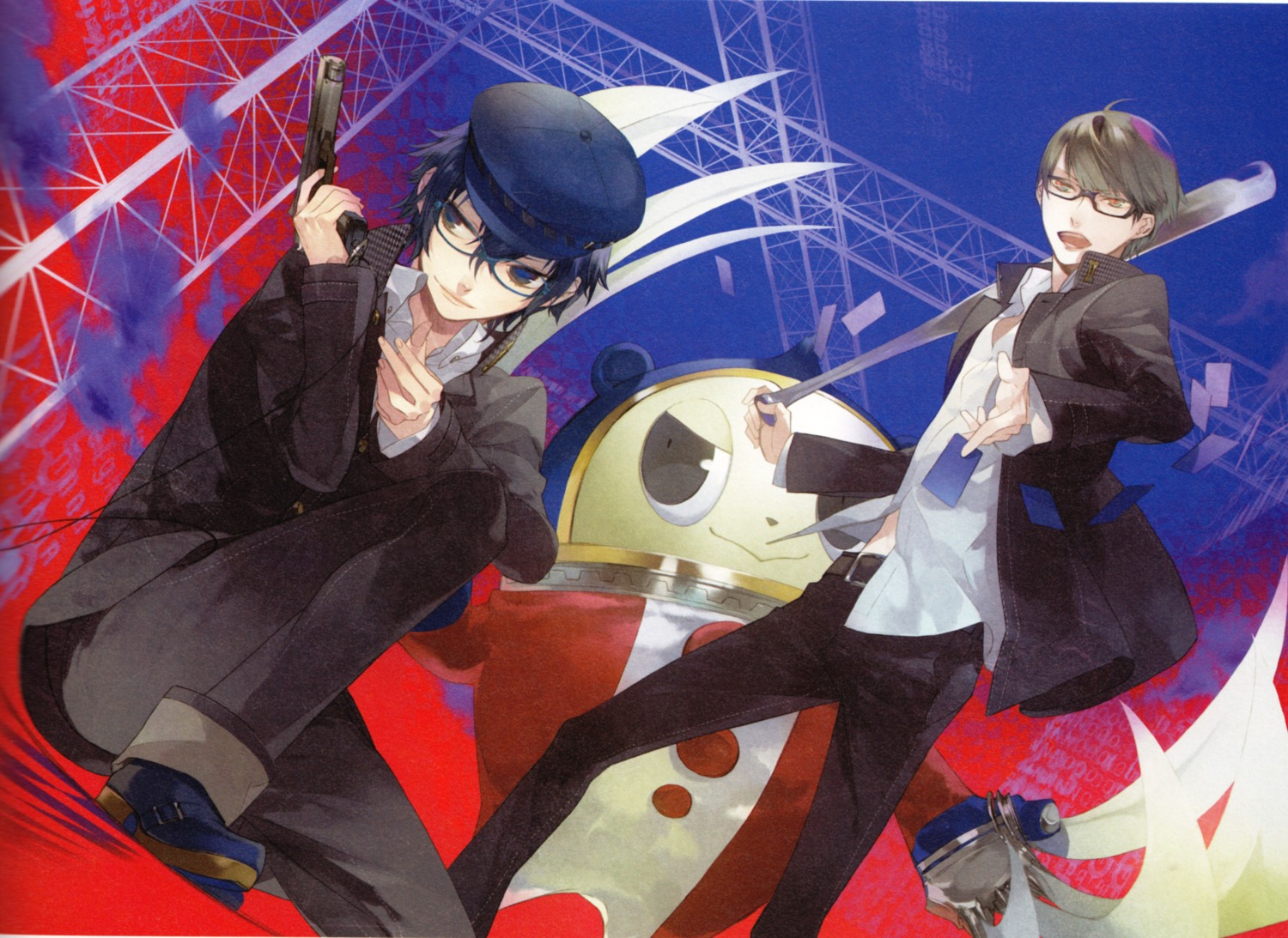 gun, kazuaki, megane, megaten, narukami_yuu, persona, persona_4, reverse_trap