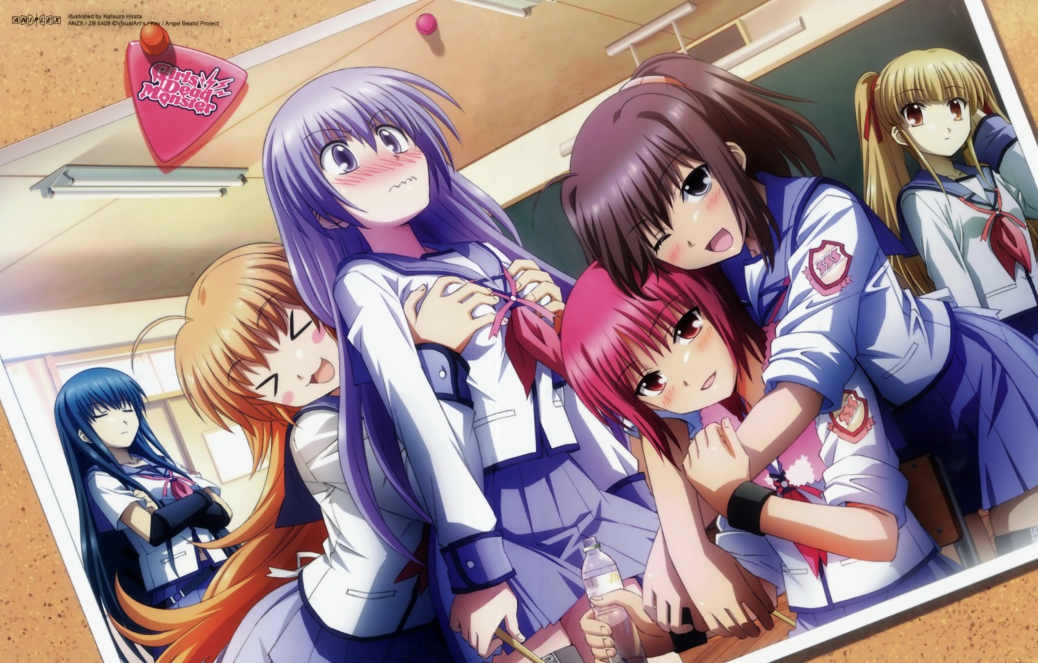 angel_beats!, breast_grab, disc_cover, fuchita_hisako, hirata_katsuzou, irie_miyuki, iwasawa_masami, overfiltered, seifuku, sekine_shiori, shiina, yusa