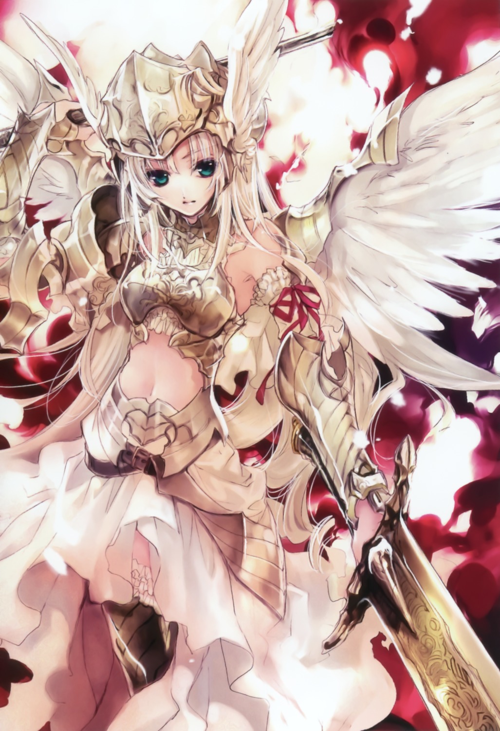 armor, kuramoto_kaya, sword, wings