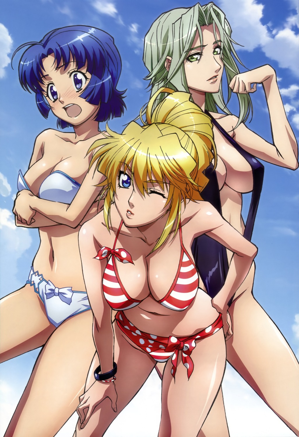 bikini, cleavage, excellen_browning, kabashima_yousuke, kusuha_mizuha, lamia_loveless, super_robot_wars, swimsuits