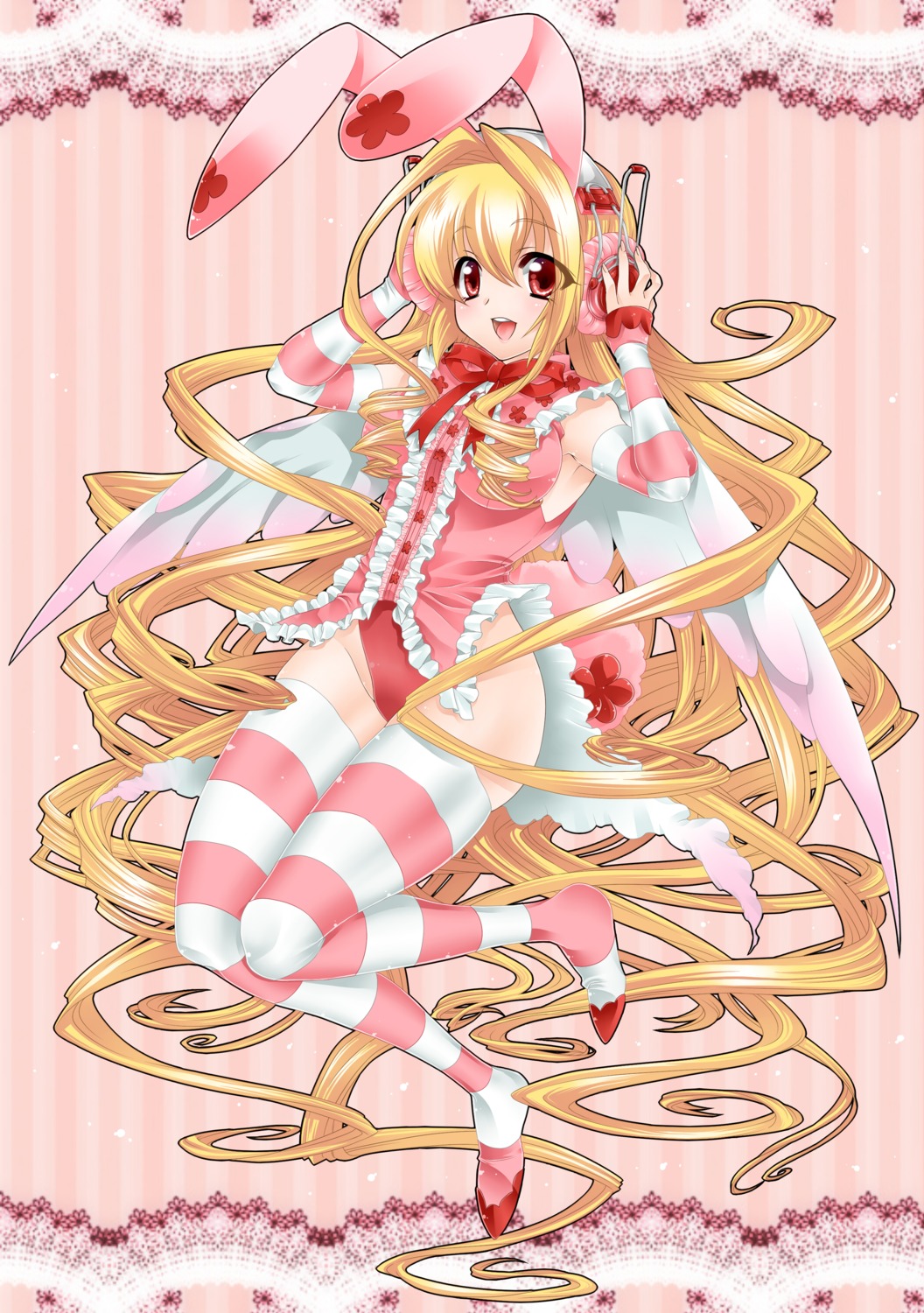 animal_ears, bunny_ears, headphones, takatsuki_ichi, thighhighs, wings
