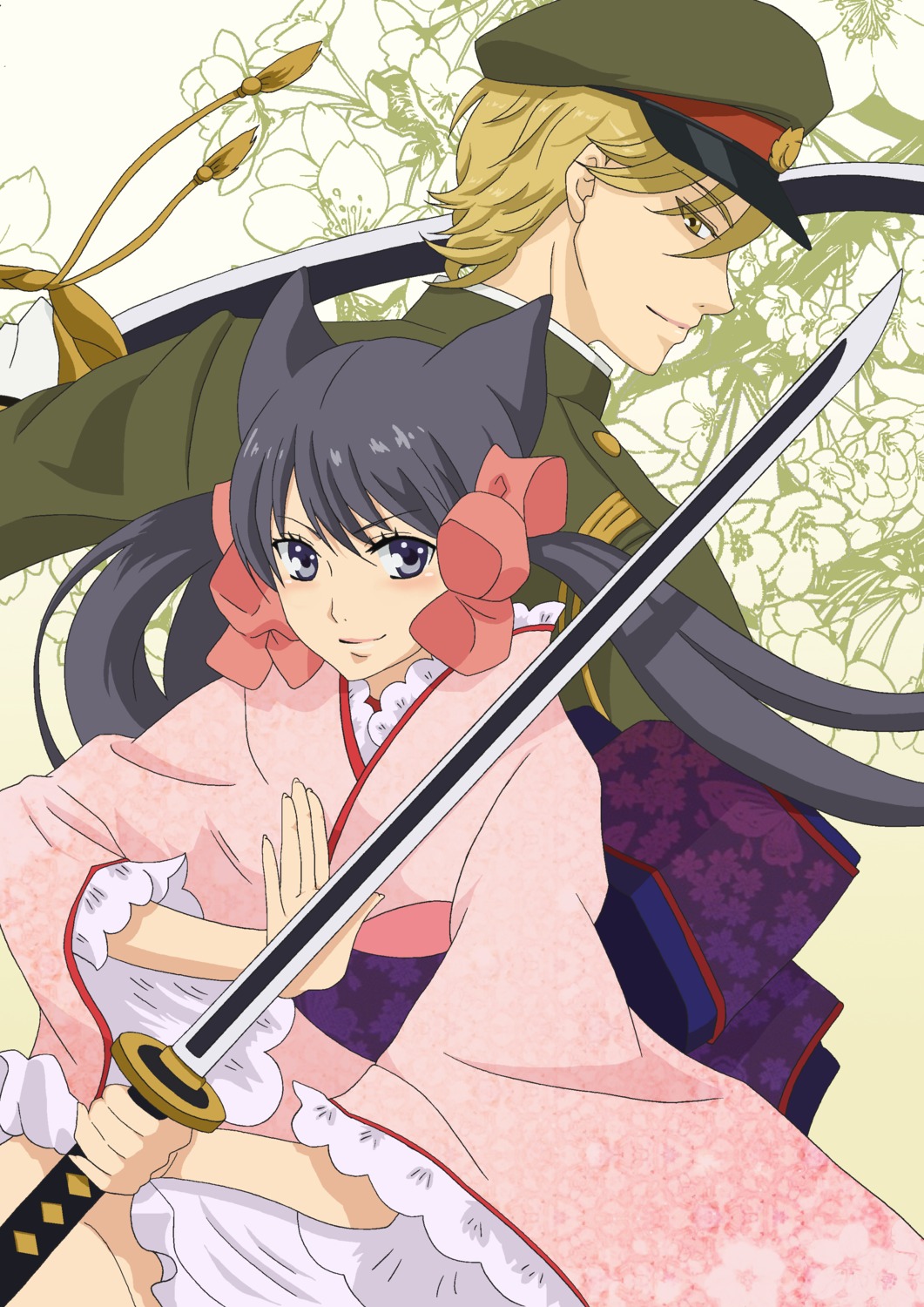 agemaki_kei, animal_ears, japanese_clothes, kimono, otome_youkai_zakuro, sword, zakuro