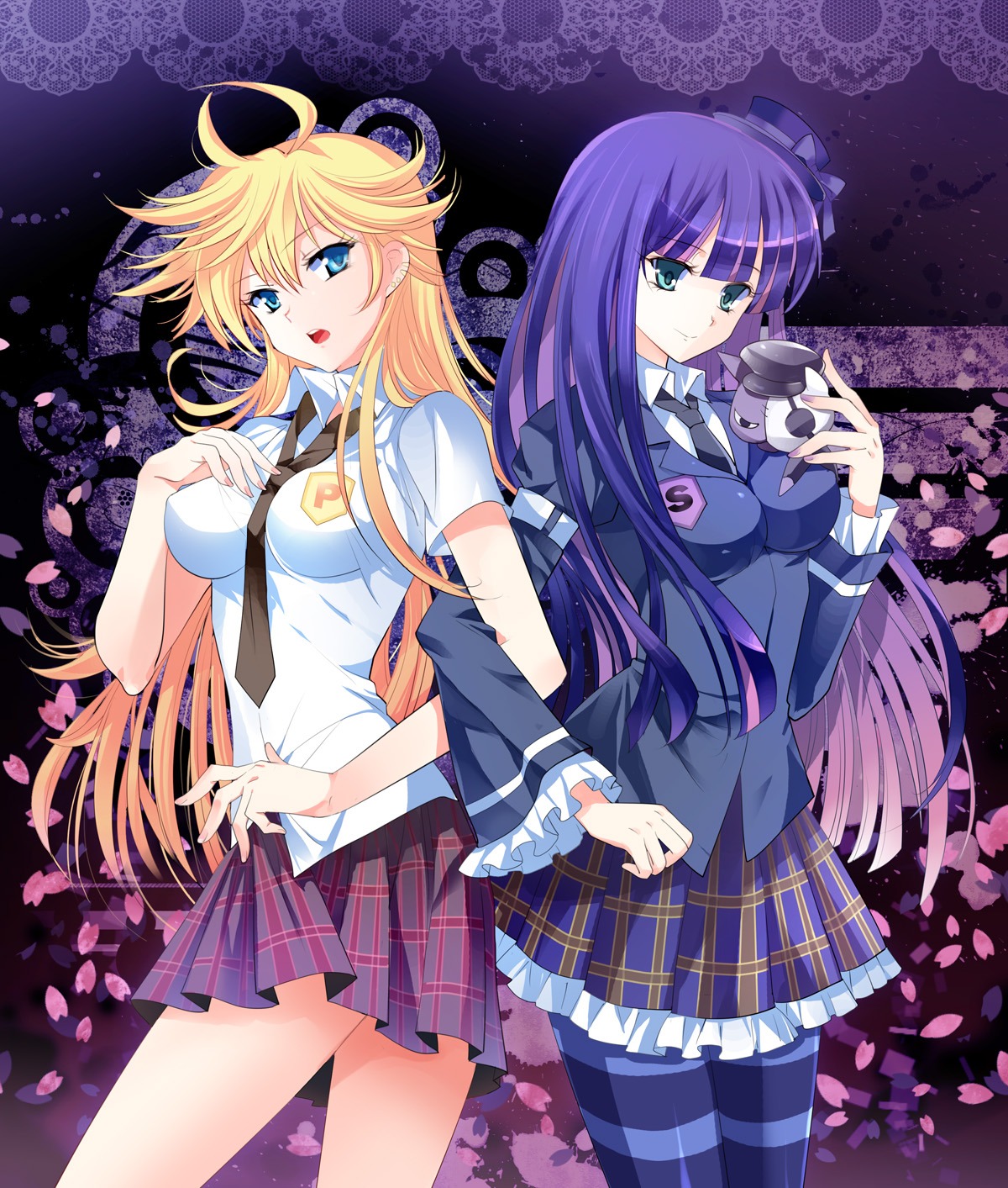 panty, panty_&_stocking_with_garterbelt, pantyhose, pico_(artist), seifuku, stocking, thighhighs