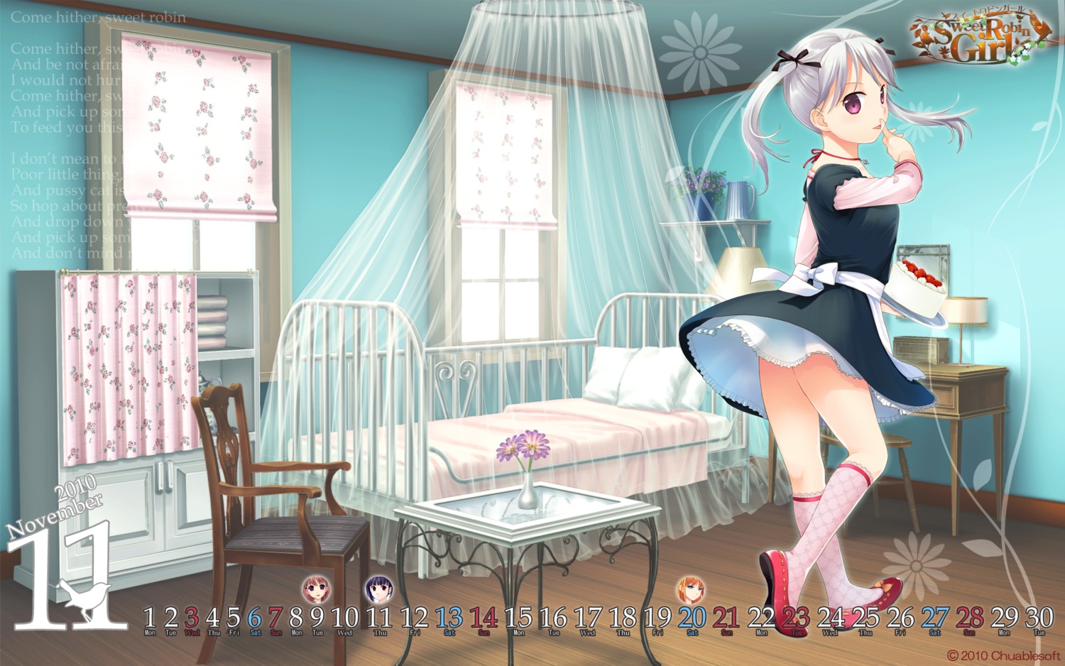 calendar, chuablesoft, dress, elen_mass, sekiya_asami, sweet_robin_girl, wallpaper