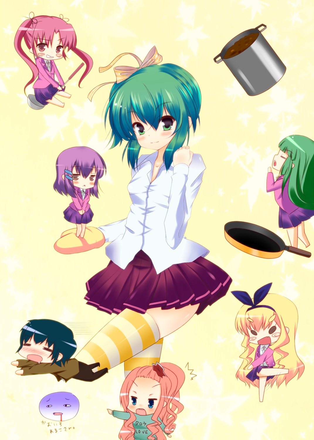 chibi, hayama_tatsukichi, hiiragi_noa, isurugi_mio, mamiya_yumi, mm!, sado_tarou, seifuku, thighhighs, yuuno_arashiko, zaja