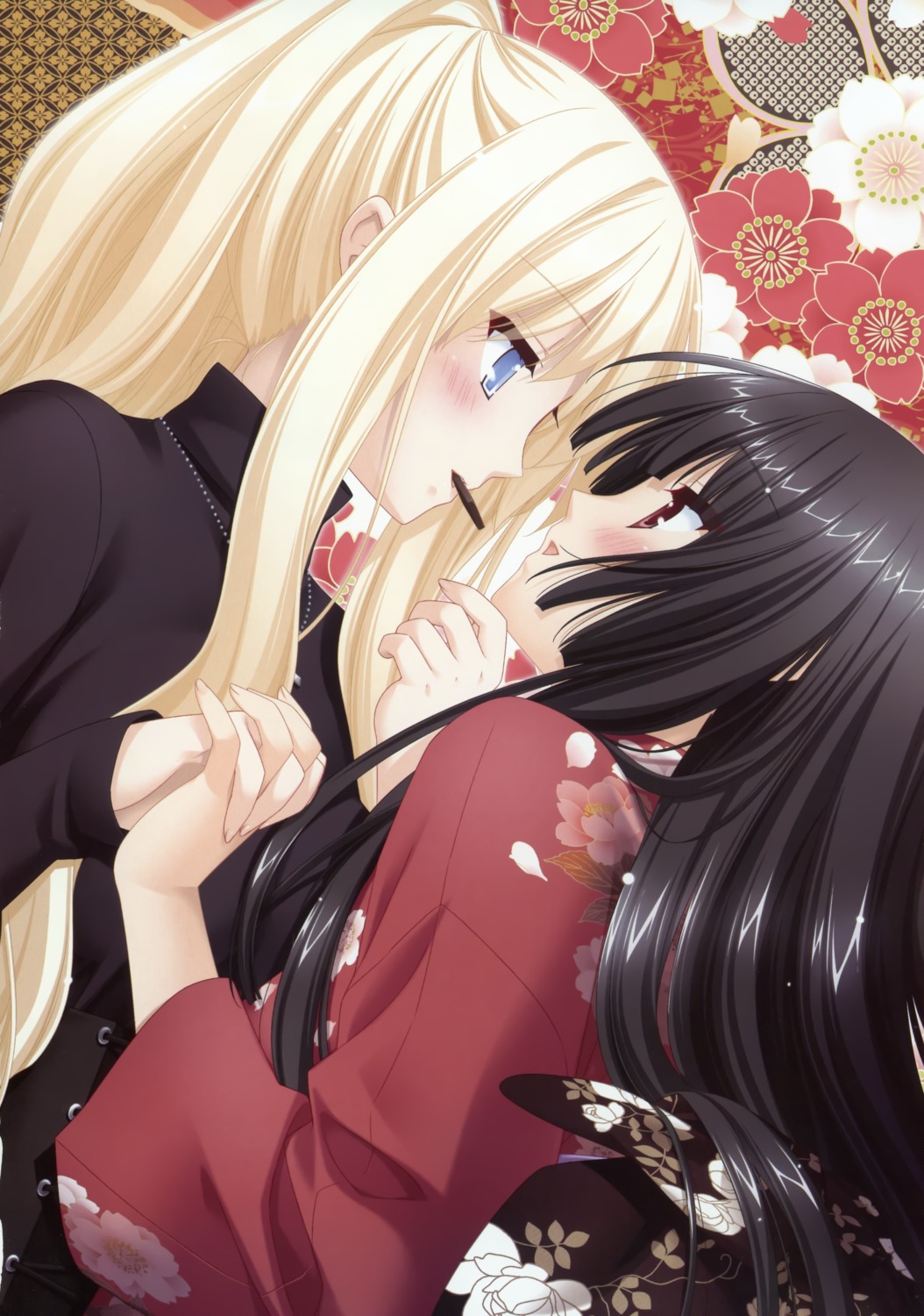 kani_biimu, kimono, kirishima_shizuku, shitogi_elis, sono_hanabira_ni_kuchizuke_wo, yuri