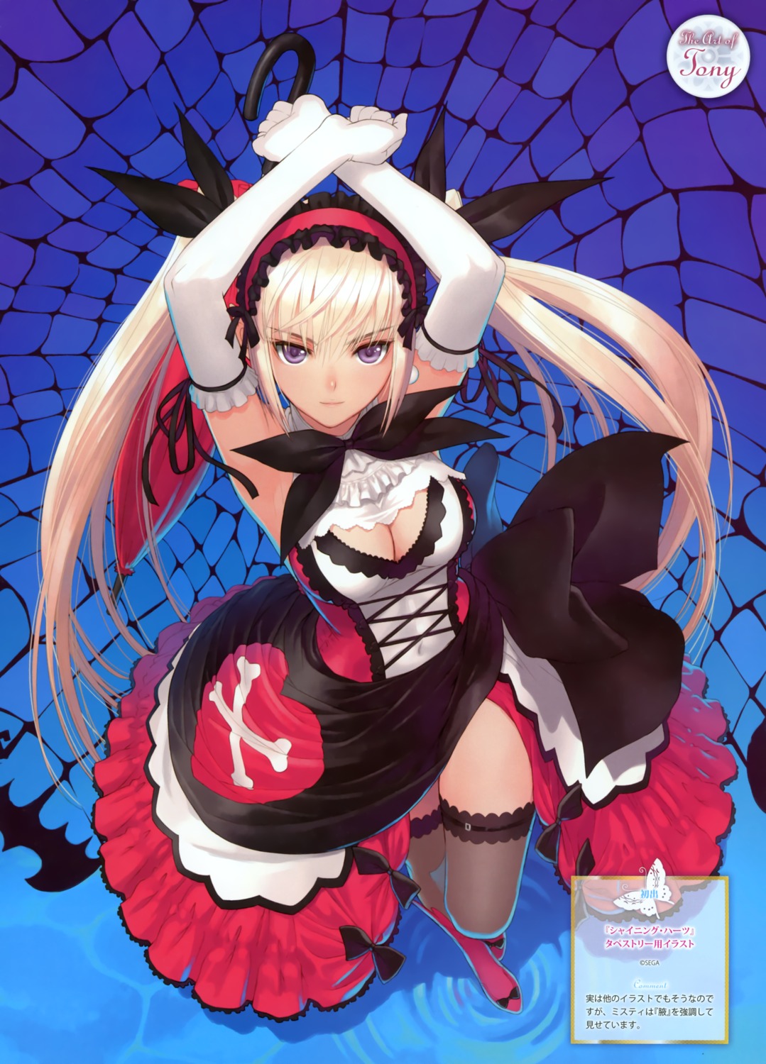 cleavage, dress, elf, gothic_lolita, lolita_fashion, mistral_nereis, pointy_ears, sega, shining_hearts, shining_world, thighhighs, tony_taka
