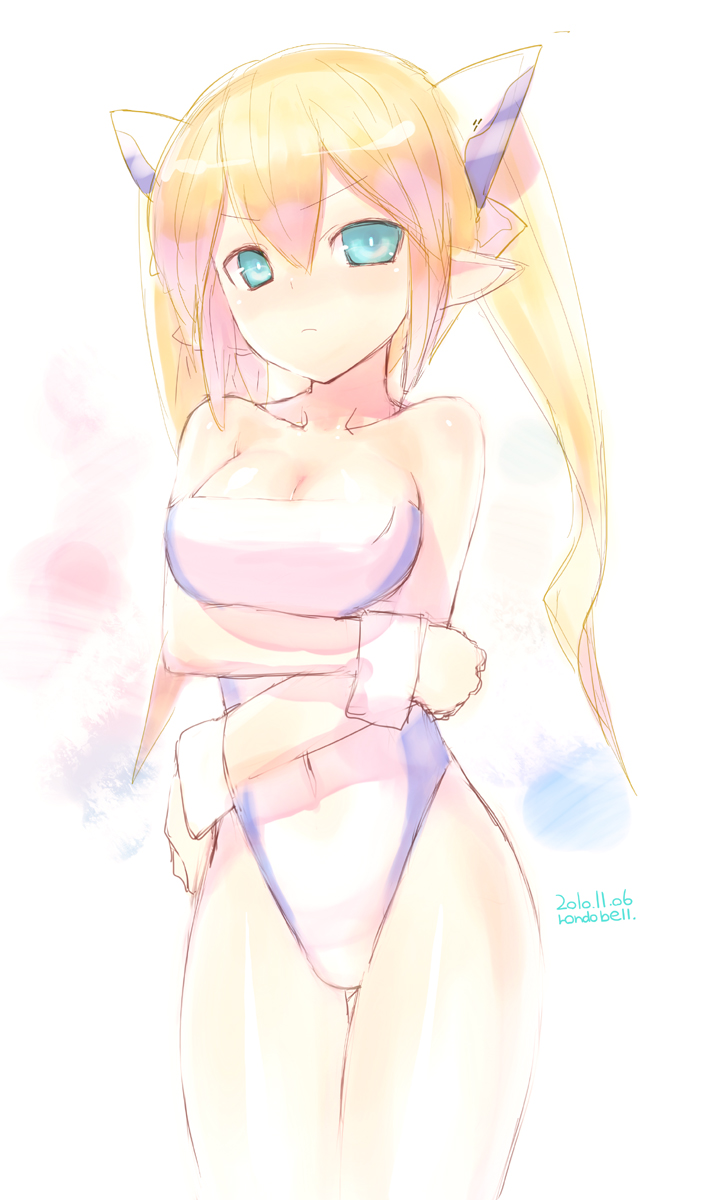 breast_hold, elf, pointy_ears, rondo_bell, swimsuits
