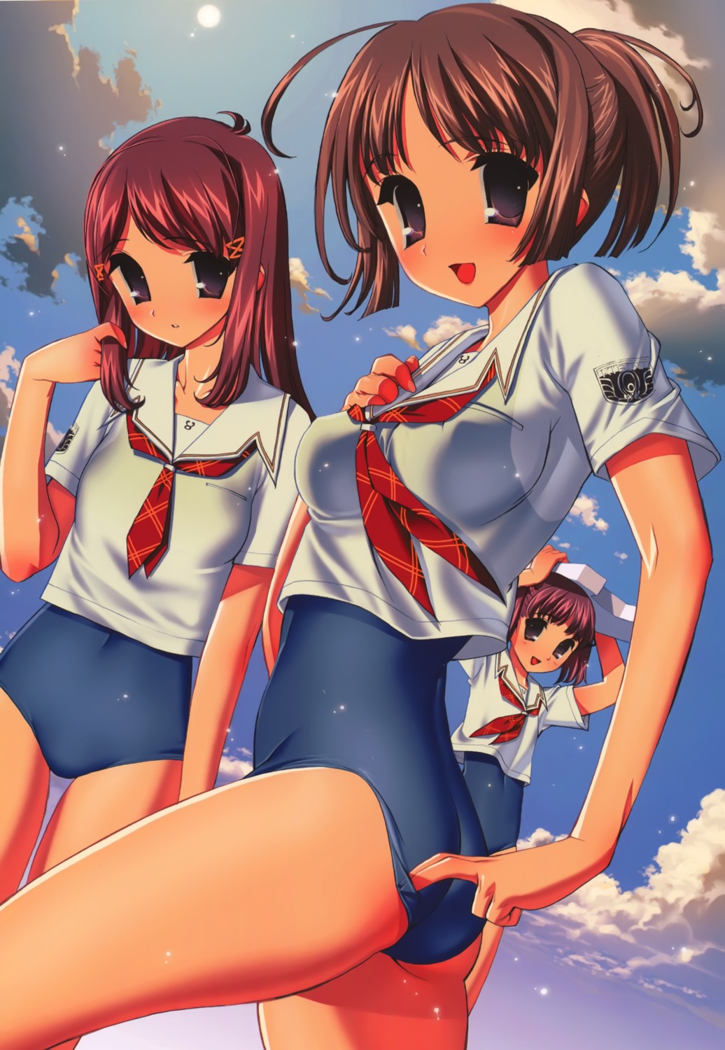aihara_nana, hoshino_yuumi, itoh_ben, kimikiss, sakino_asuka, school_swimsuit, seifuku, swimsuits