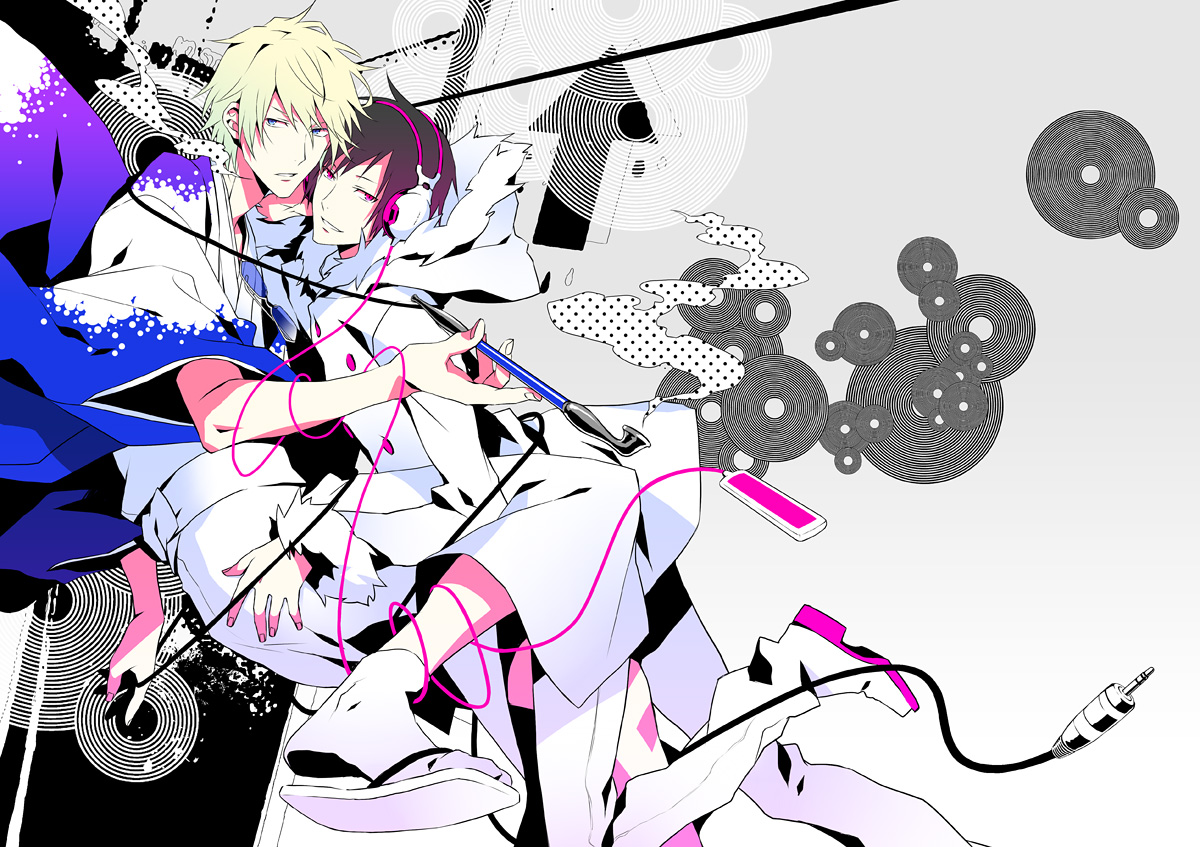 durarara!!, headphones, heiwajima_shizuo, kimono, male, mog, orihara_izaya, yaoi