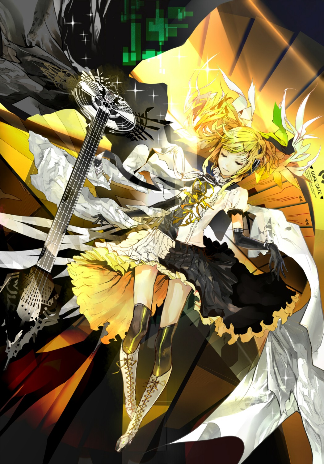 dress, guitar, kagamine_rin, meltdown_(vocaloid), nil, thighhighs, vocaloid