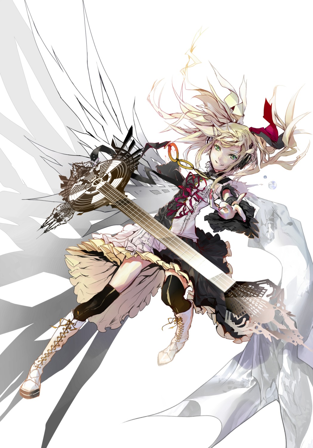 guitar, kagamine_rin, meltdown_(vocaloid), nil, thighhighs, vocaloid, wings