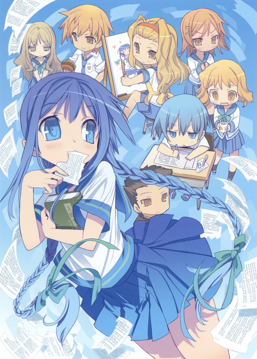 amano_tooko, blade, bungaku_shoujo, chibi, inoue_konoha, kotobuki_nanase, seifuku, takeda_chia