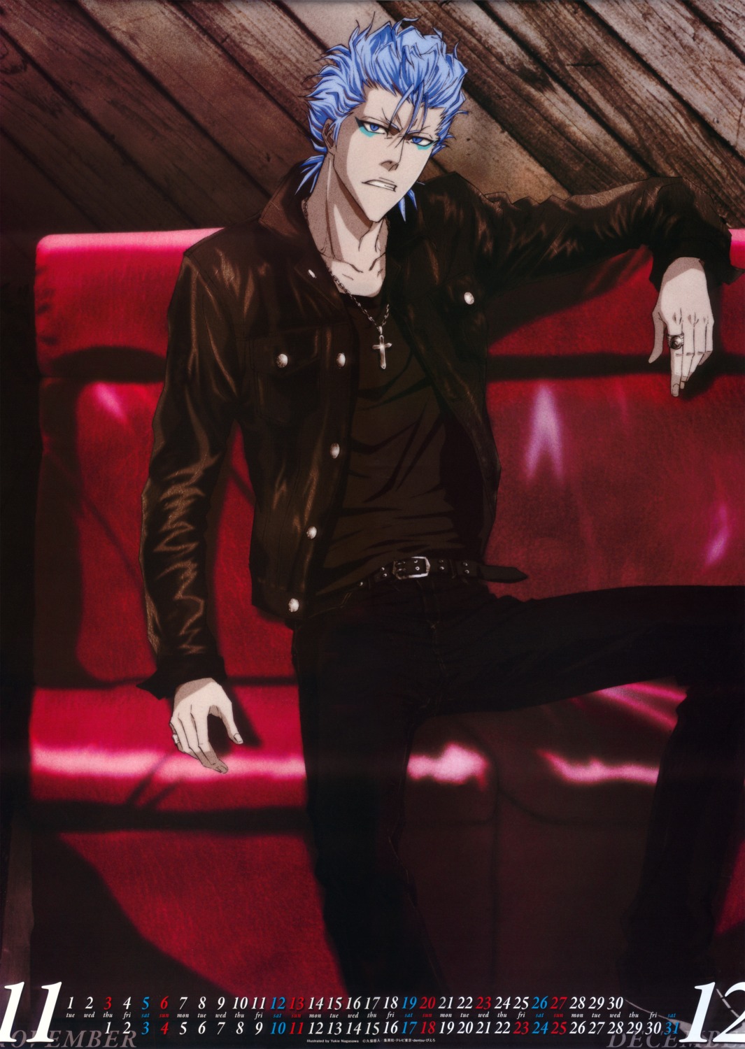 bleach, calendar, grimmjow_jeagerjaques, jpeg_artifacts, male, nagasawa_yukie, screening