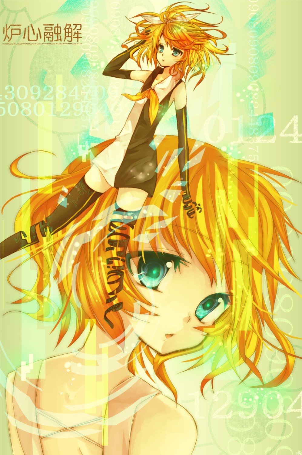character_design, kagamine_rin, meltdown_(vocaloid), oboro_(siroma), thighhighs, vocaloid