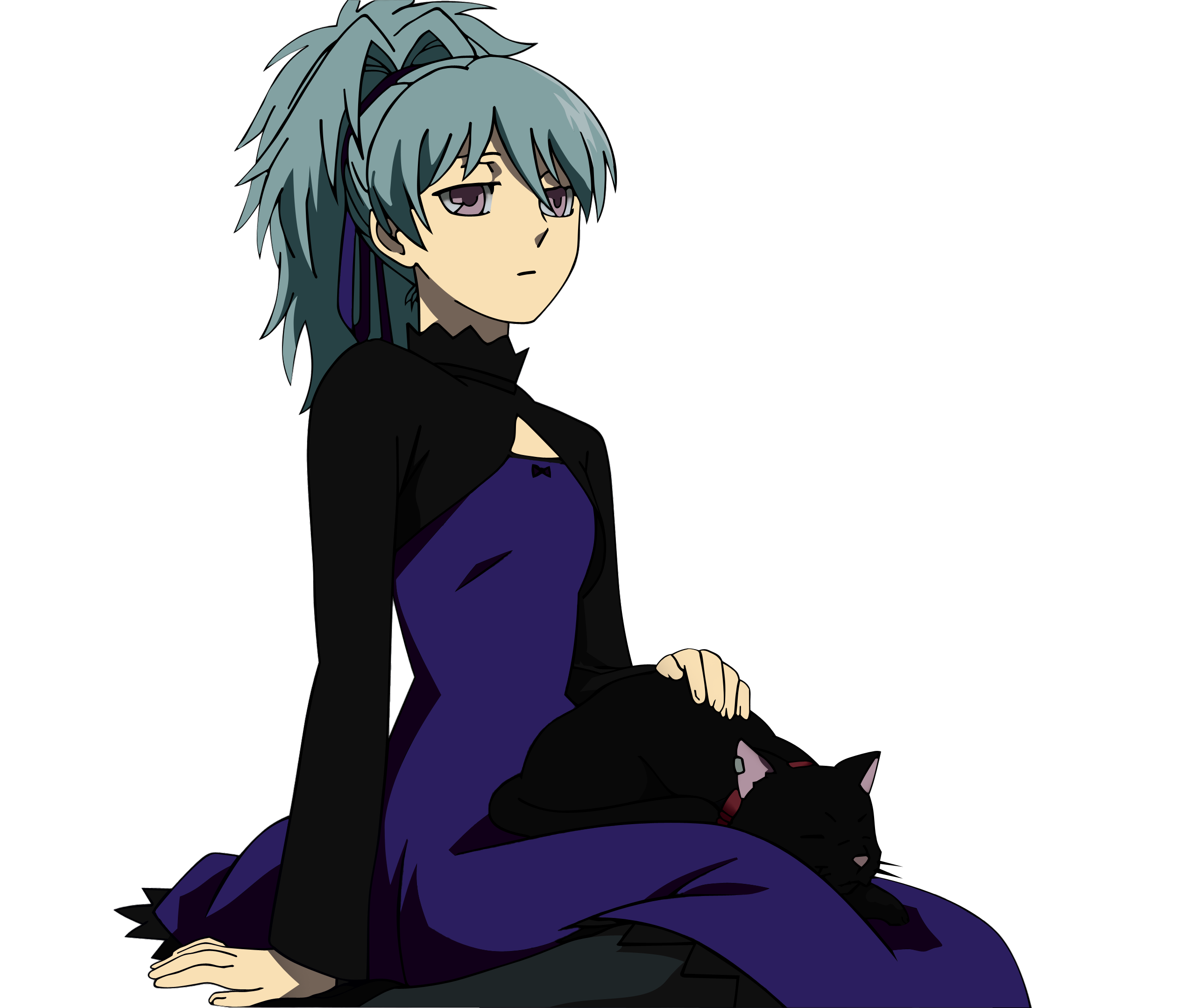 darker_than_black, dress, mao_(darker_than_black), neko, transparent_png, vector_trace, yin