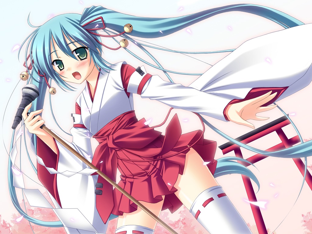 hatsune_miku, miko, skywaker, thighhighs, vocaloid, wallpaper