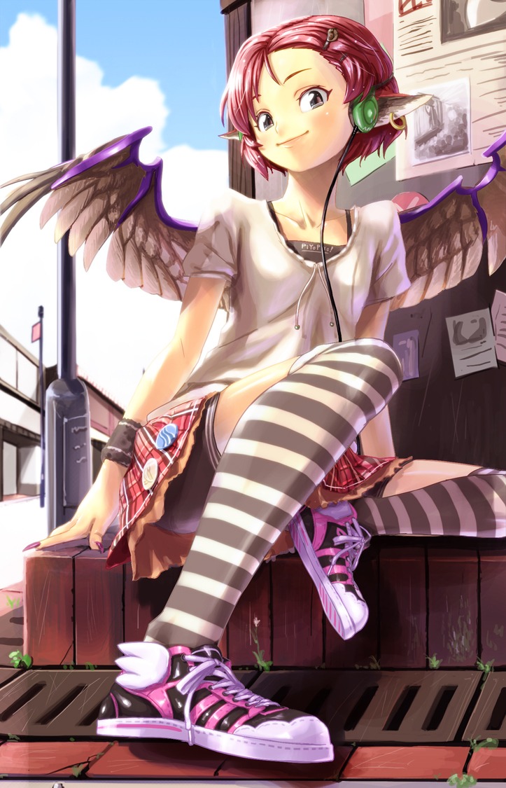 animal_ears, asahina, bike_shorts, mystia_lorelei, thighhighs, touhou, wings