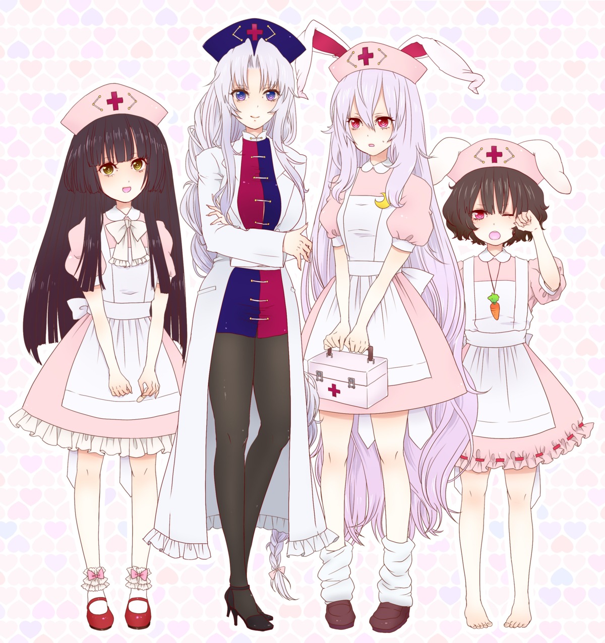animal_ears, bunny_ears, houraisan_kaguya, inaba_tewi, nurse, pantyhose, reisen_udongein_inaba, touhou