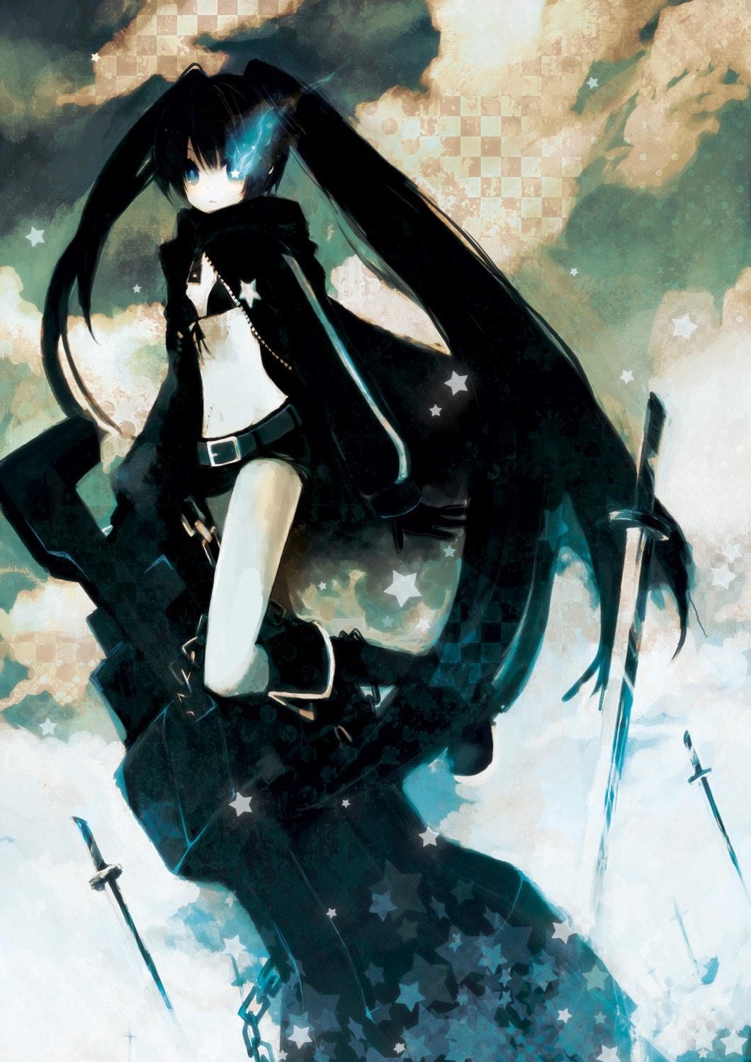 bikini_top, black_rock_shooter, black_rock_shooter_(character), kashiwaba_hisano, swimsuits, sword, vocaloid