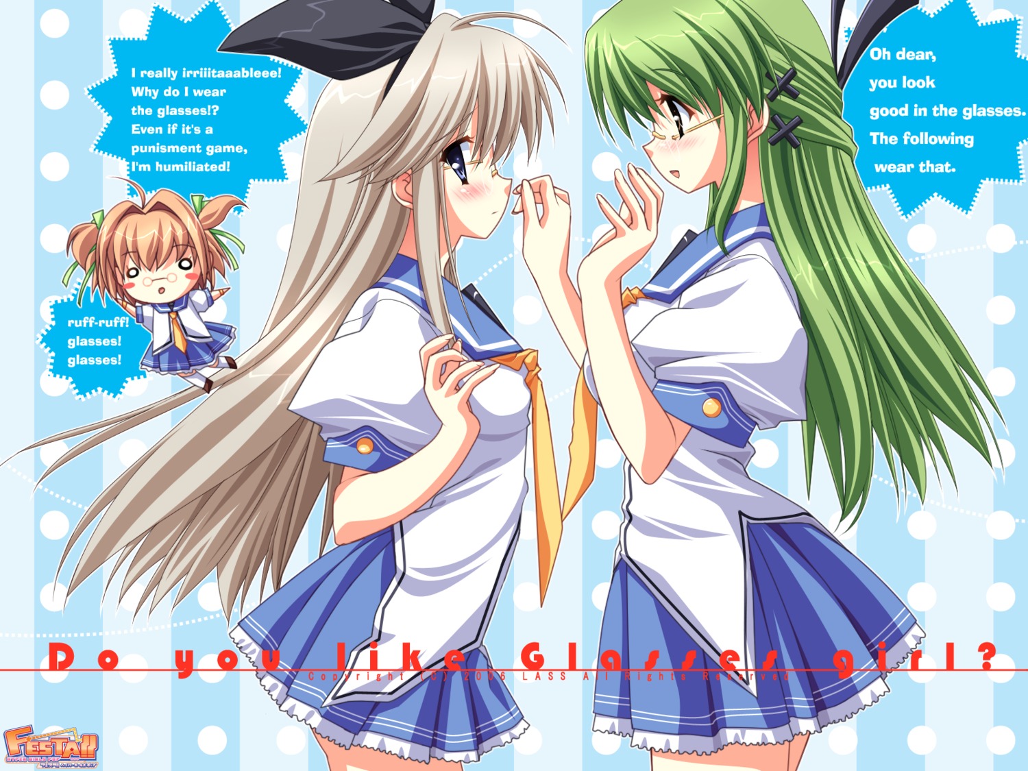 chibi, festa!!_-hyper_girls_pop-, hagiwara_onsen, hayasaka_remi, kusakabe_kotoko, lass, megane, seifuku, shidou_ayane, wallpaper