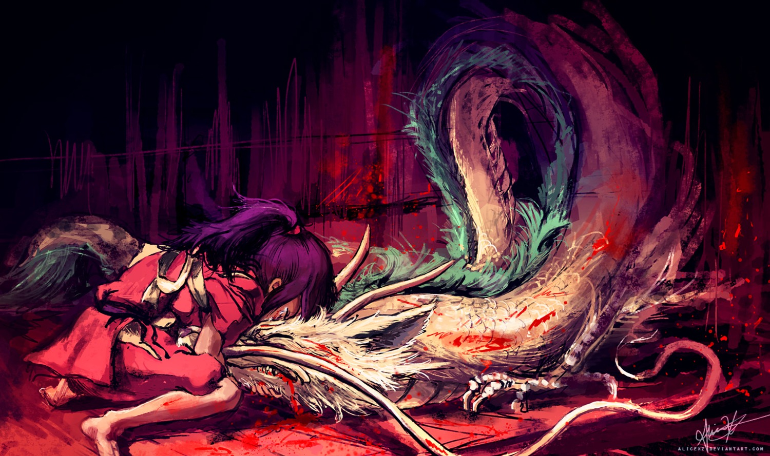 alicexz, blood, nigihayami_kohaku_nushi, ogino_chihiro, sen_to_chihiro_no_kamikakushi, watermark