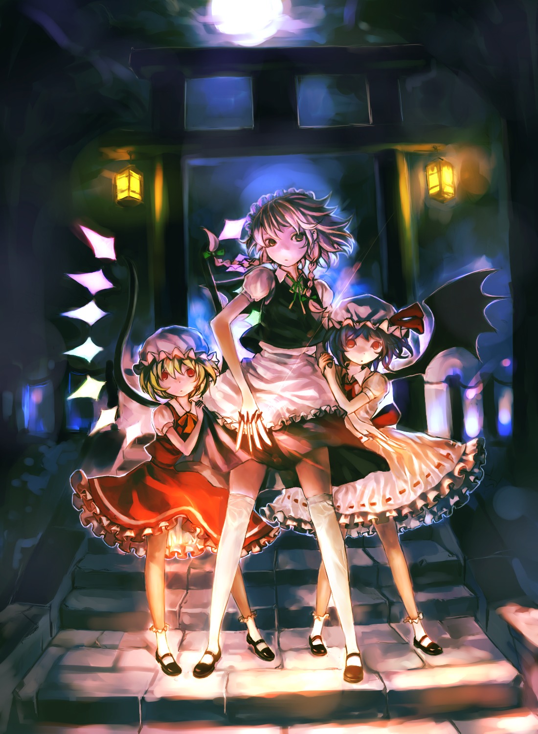 flandre_scarlet, izayoi_sakuya, remilia_scarlet, thighhighs, touhou, wings, zrero