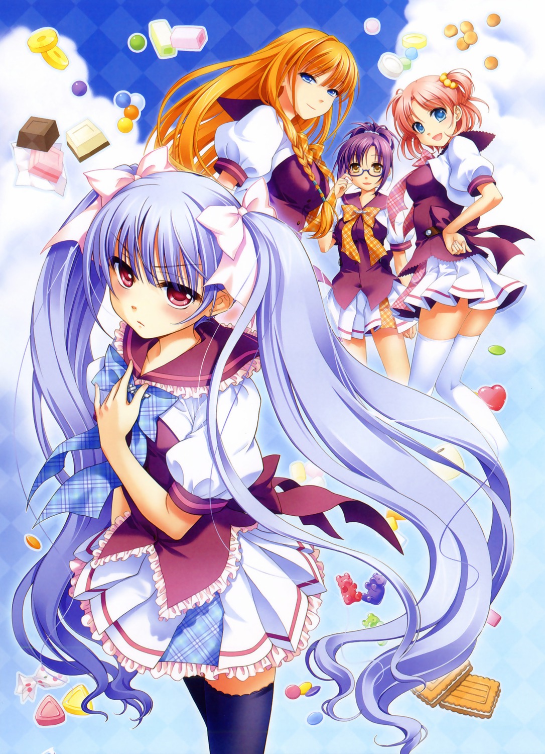 amamoto_fuuka, ginta, hiiragi_ginga, megane, seifuku, sugar+spice_2, tanegashima_sana, thighhighs, toono_kaoruko