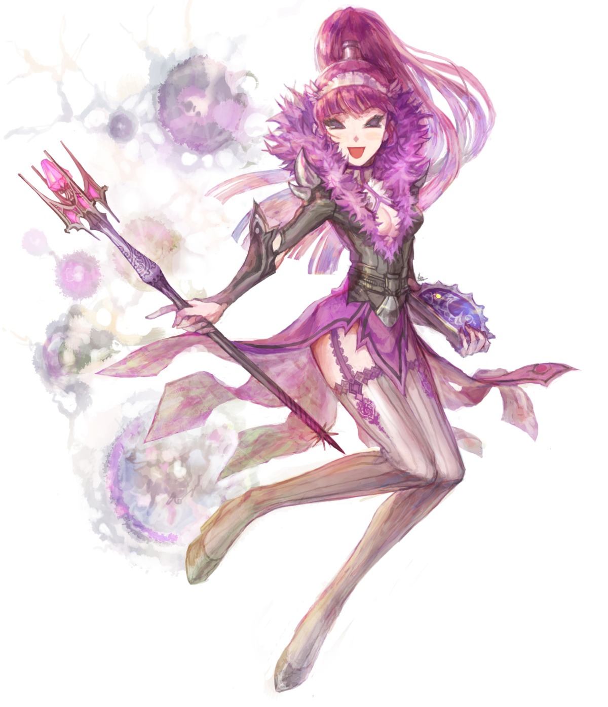 agnesgd, cleavage, dragon_nest, dress, stockings, thighhighs