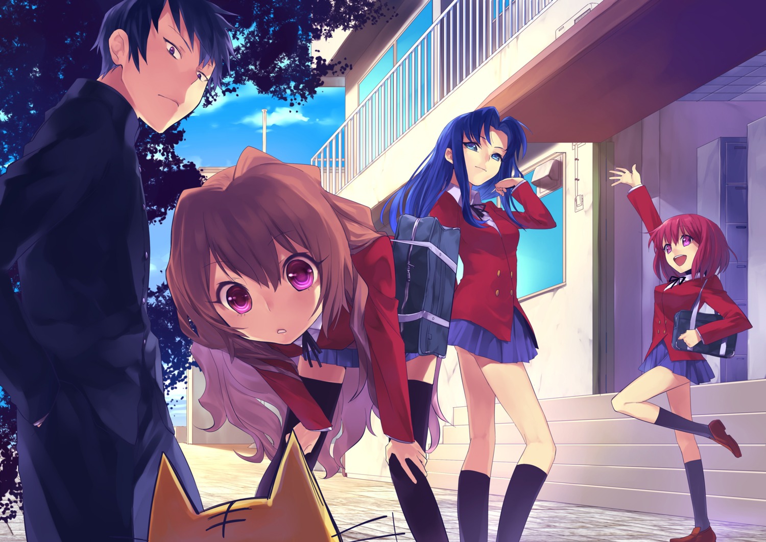 aisaka_taiga, kawashima_ami, kushieda_minori, noco, seifuku, takasu_ryuuji, thighhighs, toradora!
