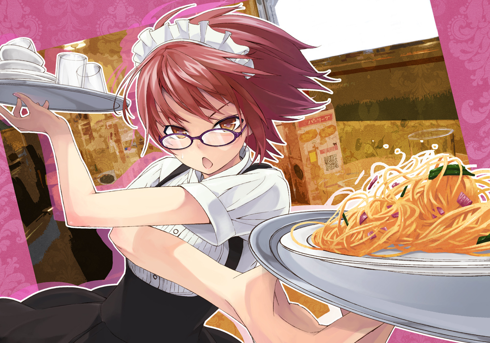 maeda_risou, megane, waitress