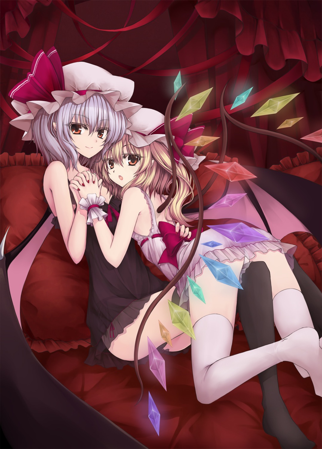 flandre_scarlet, pantsu, remilia_scarlet, thighhighs, touhou, utakata