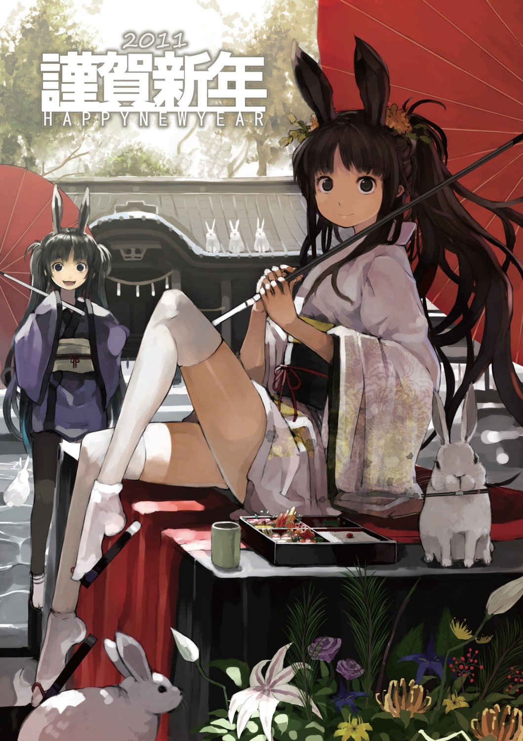 animal_ears, bunny_ears, nauribon, thighhighs, yukata