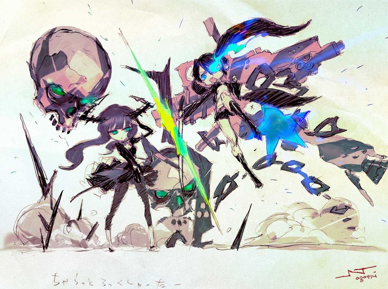 black_rock_shooter, black_rock_shooter_(character), chibi, dead_master, jnthed, vocaloid