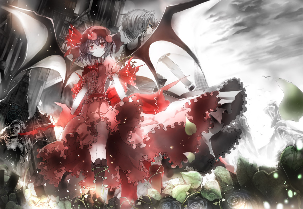 asuka_(moto), izayoi_sakuya, remilia_scarlet, touhou, wings