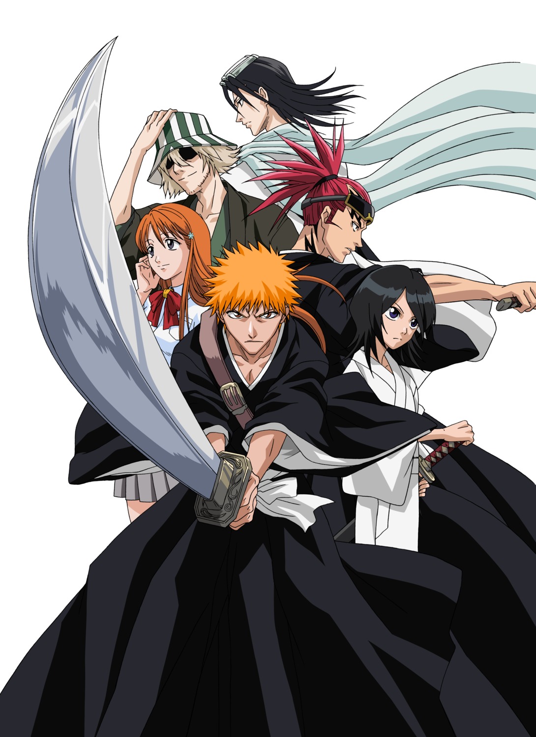 abarai_renji, bleach, inoue_orihime, japanese_clothes, kuchiki_byakuya, kuchiki_rukia, kurosaki_ichigo, sword