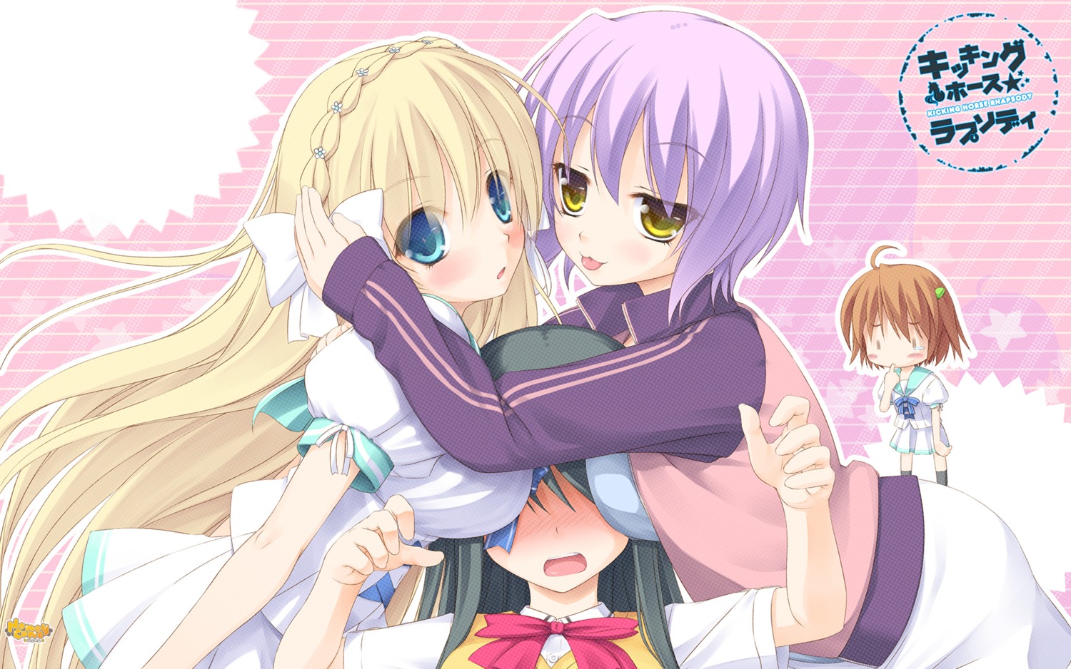 alcot_honeycomb, chibi, kazami_haruki, kicking_horse_rhapsody, makinosono_izuho, orina_nobara, seifuku, seritsumu_hijiri