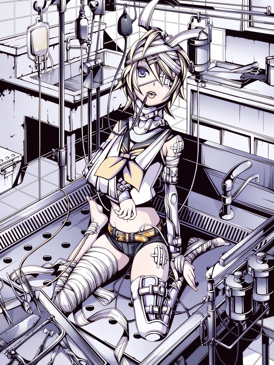 bandages, eyepatch, kagamine_rin, thighhighs, torigoe_takumi, vocaloid